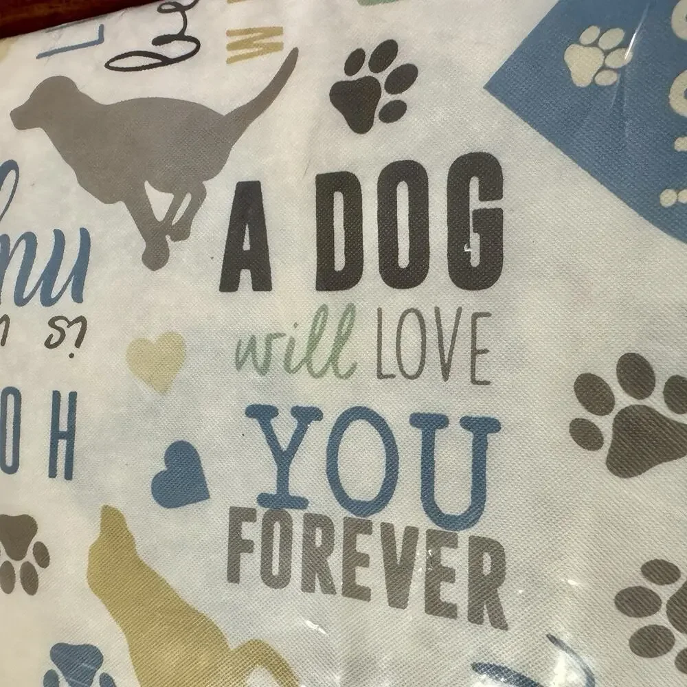60” Round Dog Vinyl Flannel Back Tablecloth Paw Print Pet Theme Wipe Clean New